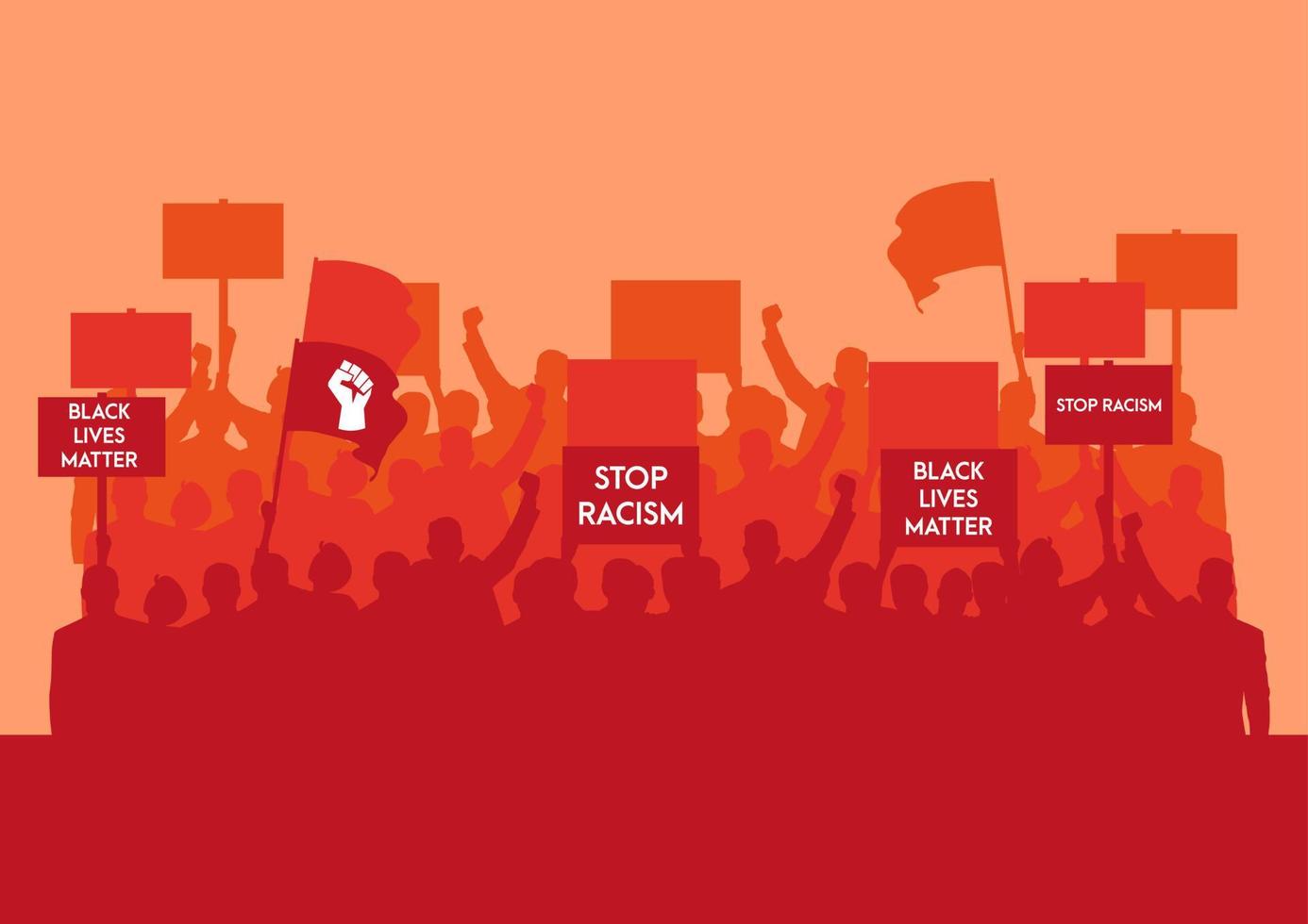 Anti Racism protest demonstration. People hold anti racism banner, black lives matter, Stand up against racism, stop racism demonstration. Flat design vector illustration