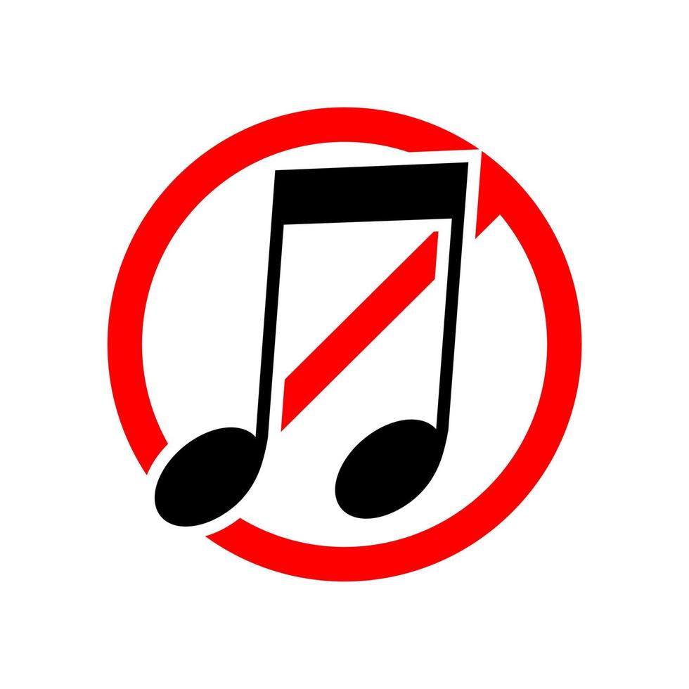 sin icono de sonido o música. ilustración aislada de silencio y advertencia. guardar silencio con el signo rojo prohibido y prohibido. vector