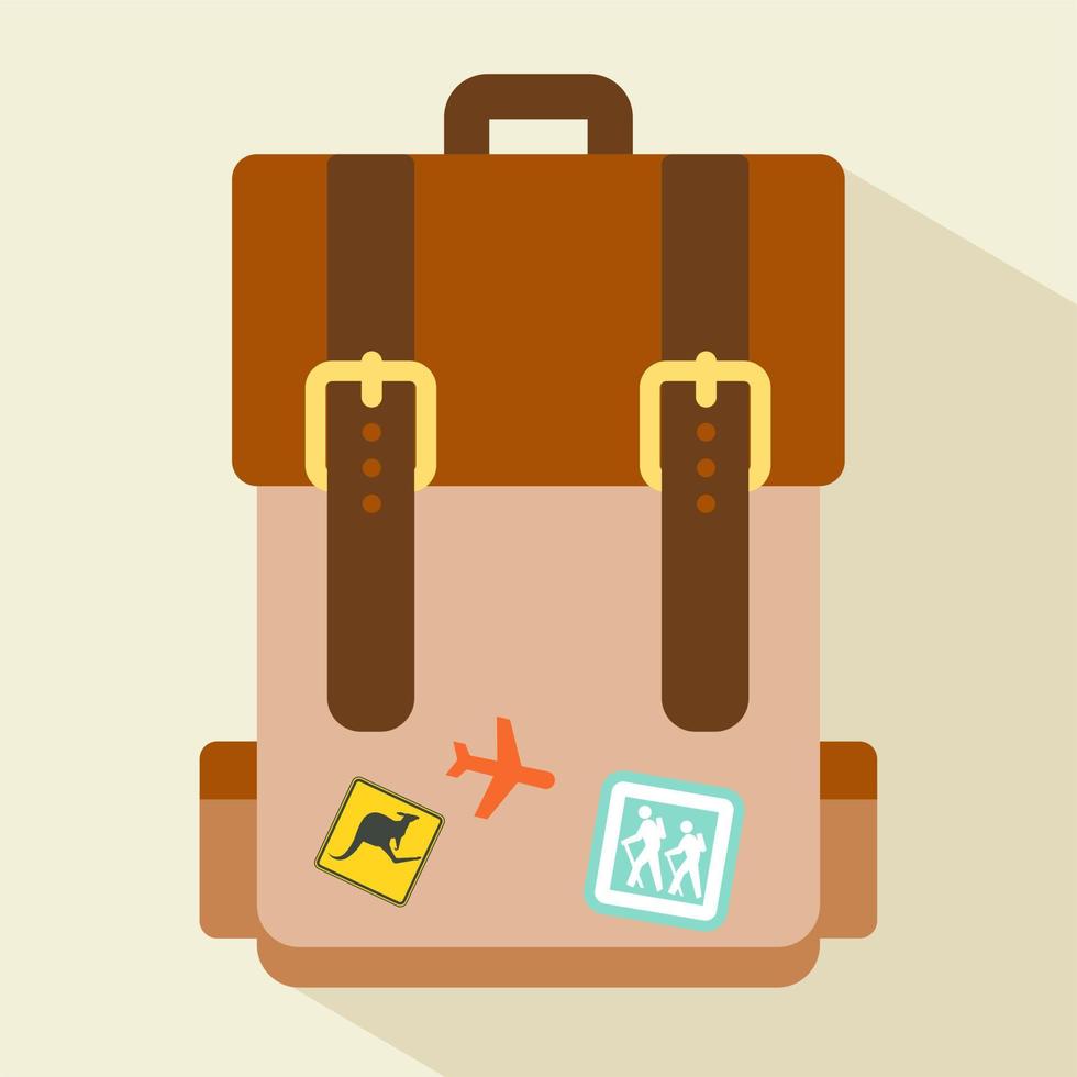 School backpack icon. Illustration in flat style. Round icon with long shadow. vector