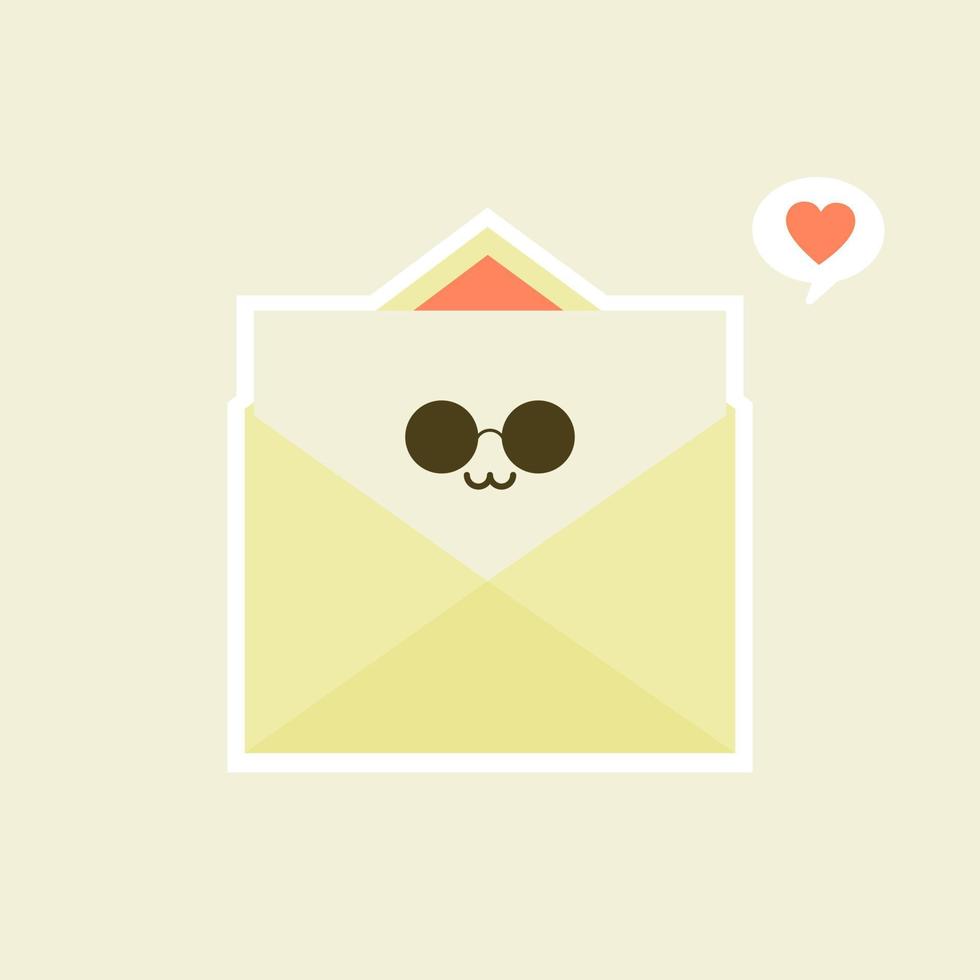 Cute and kawaii smiling happy envelope, paper letter. Vector flat cartoon character illustration.Isolated on white background. Envelope character concept. Love letter for valentine
