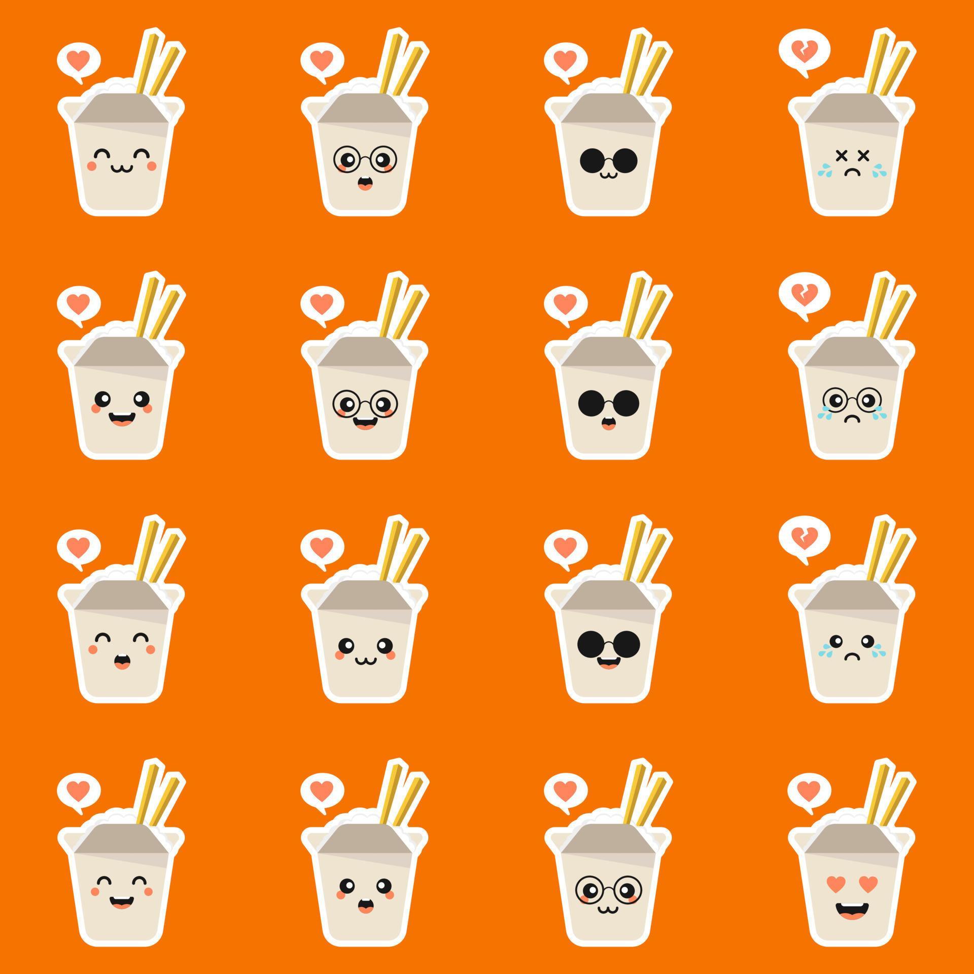 Cute and kawaii rice bowl character isolated on color background. Rice