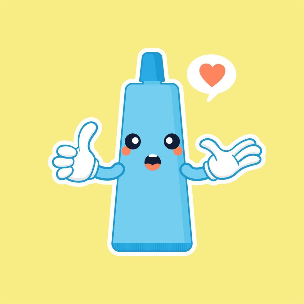 Cute and kawaii smiling toothpaste. Flat vector cartoon character illustration. Care of teeth. Dental concept for children dentistry. Prevention of diseases of oral cavity.