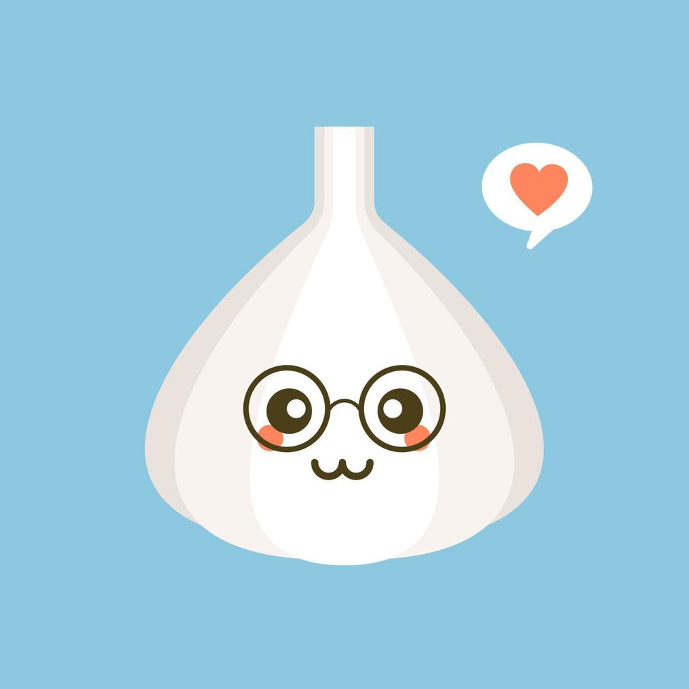 Cute and Kawaii Happy smiling cute garlic. Vector modern flat style cartoon character illustration icon. Isolated on color background. Garlic concept