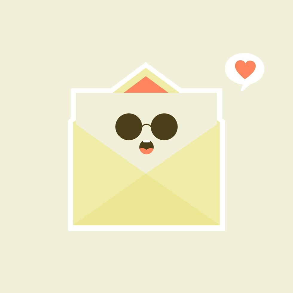 Cute and kawaii smiling happy envelope, paper letter. Vector flat cartoon character illustration.Isolated on white background. Envelope character concept. Love letter for valentine