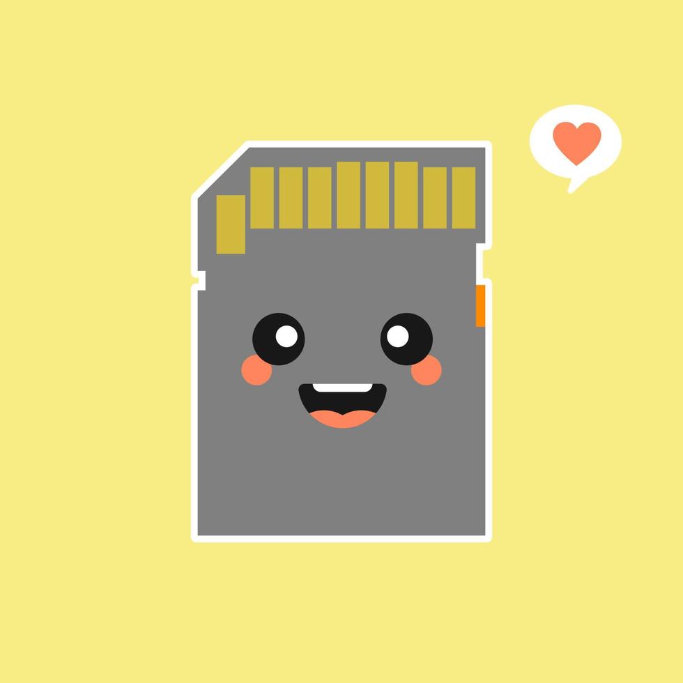 cute and kawaii micro sd card in flat style vector illustration . concept of device, gadget, multimedia, internet, store file, personal electronics, data transfer, web. flat style modern logo design