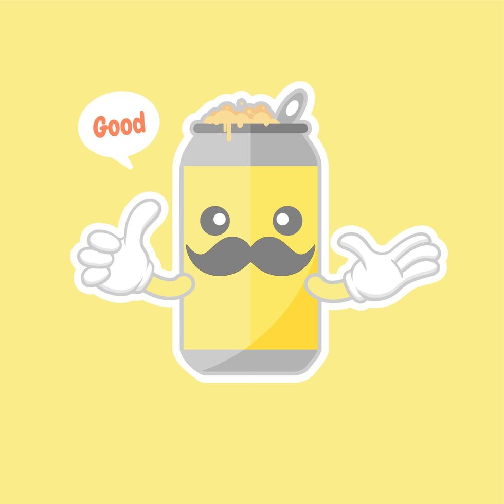 Cute and kawaii cartoon soda Cans. Cute lovely emoticon emoji face, smile, happy. Cold cola and soda. Sweet but high calories. vector