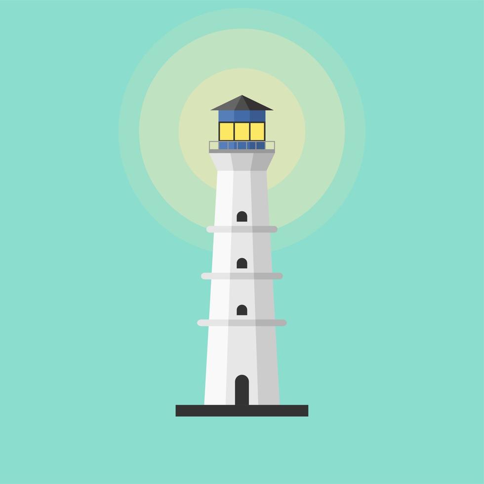 diseño plano del vector del faro. faros para la navegación. torres de faros de iconos de baliza para guía de navegación marítima. diseño plano y elegante. imágenes prediseñadas de ilustración vectorial.