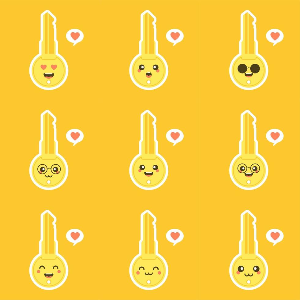 cute and kawaii key lock flat design vector illustration. cartoon character for security, alarm, lock, close, safety house