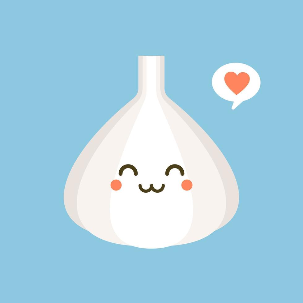 Cute and Kawaii Happy smiling cute garlic. Vector modern flat style cartoon character illustration icon. Isolated on color background. Garlic concept