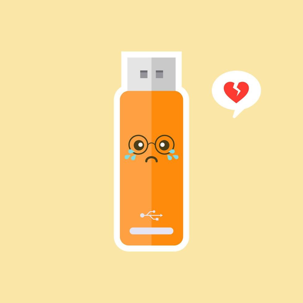 kawaii and cute USB Flash Drive icon isolated on color background. Memory Stick icon in flat style. Flash disk character with face expression. can use for technology, mascot, IT element, website, icon vector