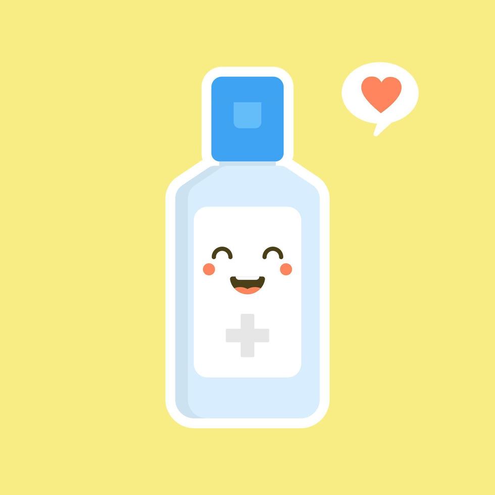 cute and kawaii disinfection or and sanitizer bottle, washing gel. Vector illustration suitable for hygiene, disinfect, medical, clean life, anti virus, bacteria, health care, disease spread, germs
