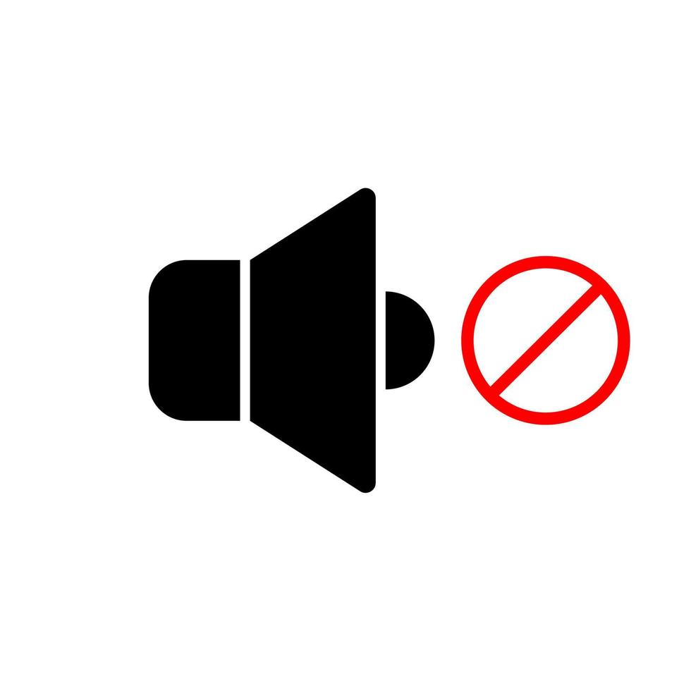 No sound or music icon. Isolated mute and warning illustration. Keep silence with forbidden and prohibited red sign. vector
