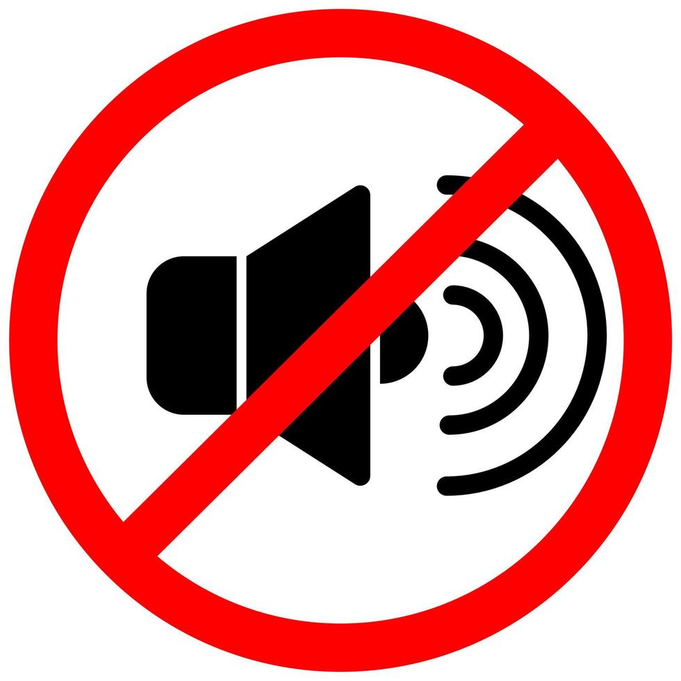 No sound or music icon. Isolated mute and warning illustration. Keep silence with forbidden and prohibited red sign. vector