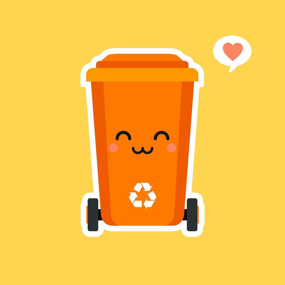 kawaii and Cute trash bin cartoon character. Isolated on color background. Vector cartoon character illustration design, simple flat style. Eco trash bin Environment Pollution.
