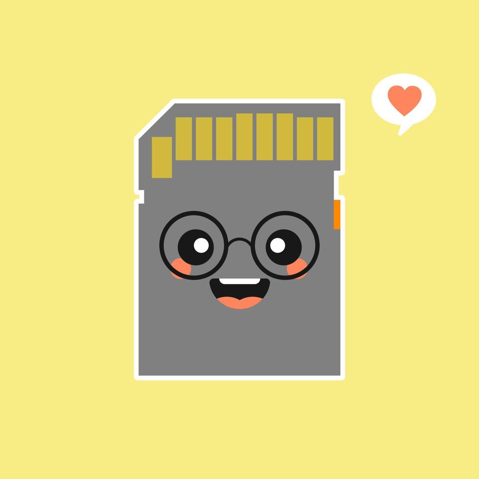 cute and kawaii micro sd card in flat style vector illustration . concept of device, gadget, multimedia, internet, store file, personal electronics, data transfer, web. flat style modern logo design