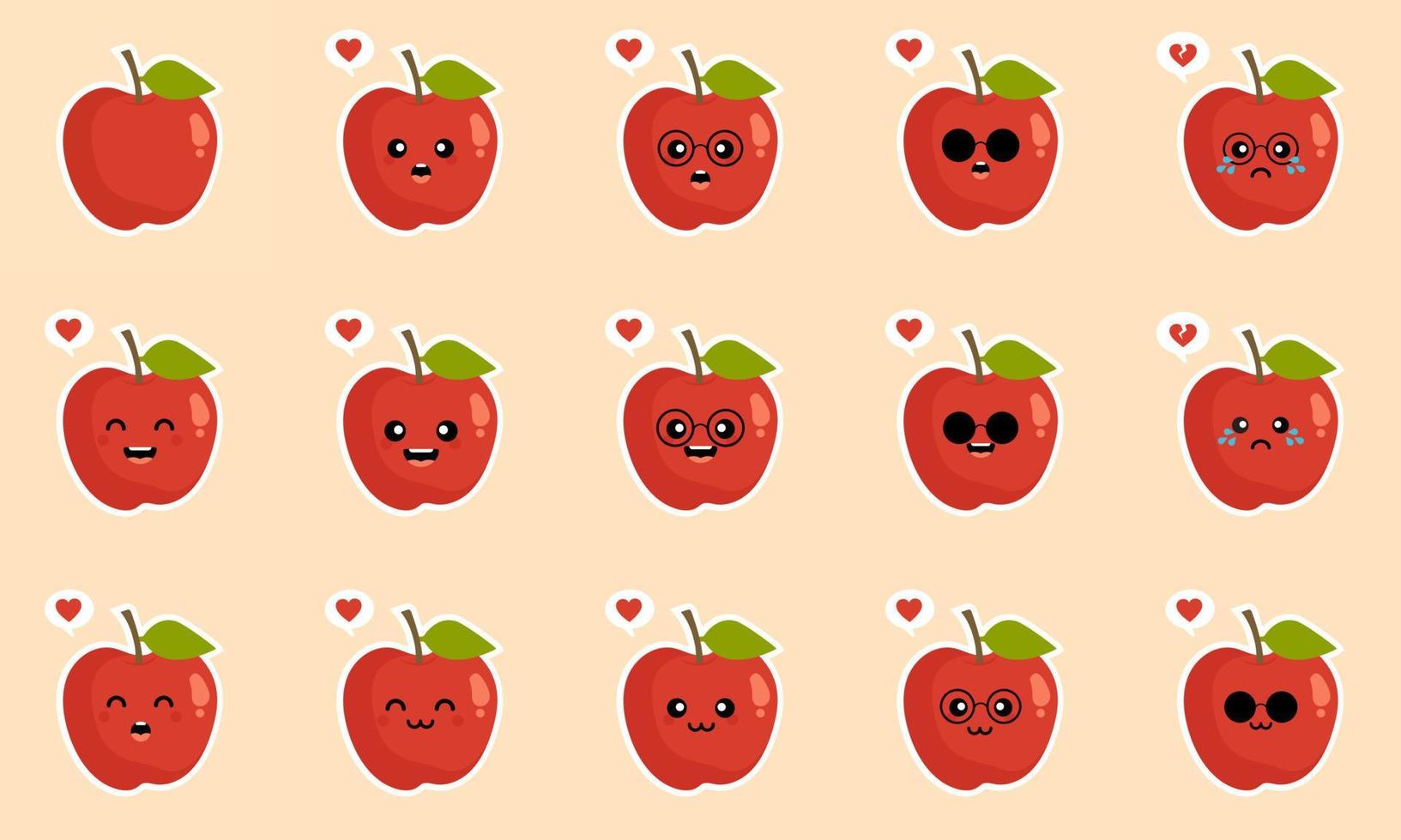 manzana. concepto de comida saludable. colección de emoticonos emoji. personajes de dibujos animados para niños libro para colorear, páginas para colorear, estampado de camisetas, icono, logotipo, etiqueta, parche, pegatina. manzanas, un diseño moderno de manzana roja vector