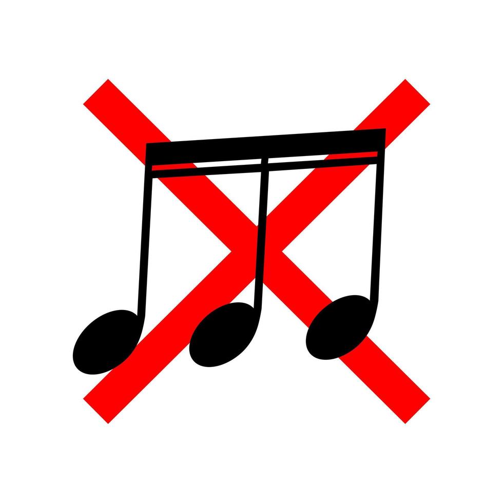 sin icono de sonido o música. ilustración aislada de silencio y advertencia. guardar silencio con el signo rojo prohibido y prohibido. vector