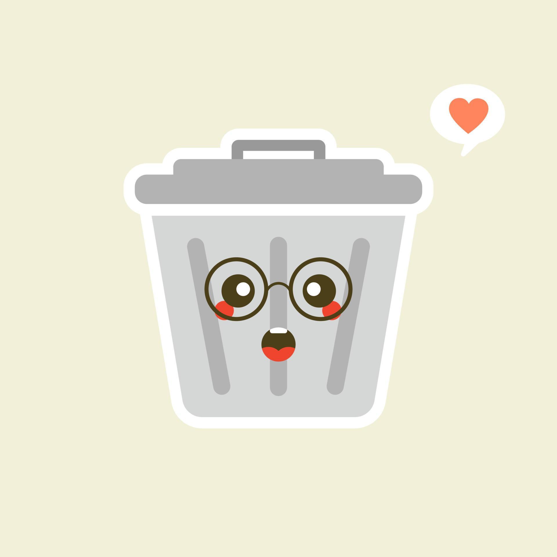 Recycle bin cartoon cute character in kawaii flat style. Tin trash bin
