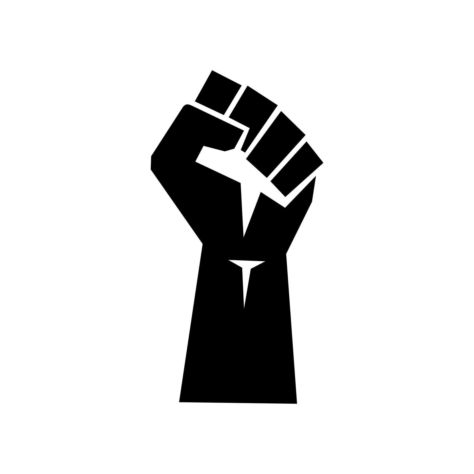 Raised fist logo. Raised black fist vecor icon. Victory, rebel symbol