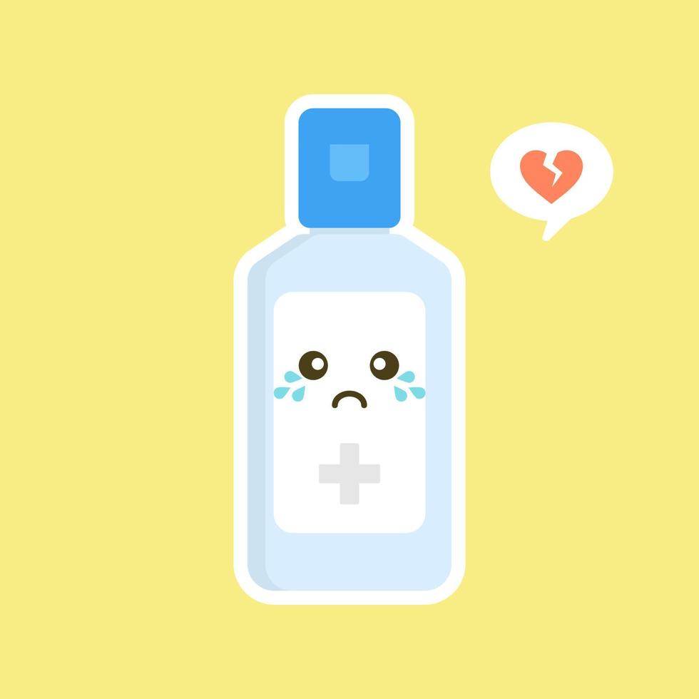 linda y kawaii botella de desinfección o desinfectante, gel de lavado. ilustración vectorial adecuada para higiene, desinfección, medicina, vida limpia, antivirus, bacterias, atención médica, propagación de enfermedades, gérmenes vector