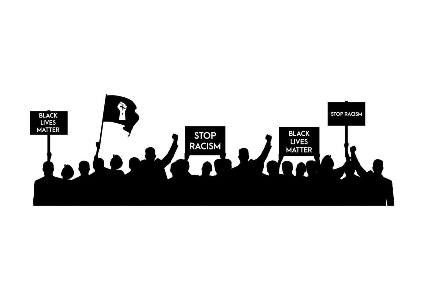 Anti Racism protest demonstration. People hold anti racism banner, black lives matter, Stand up against racism, stop racism demonstration. Flat design vector illustration