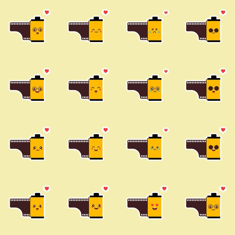 roll film flat design vector illustration. kawaii camera roll film emoji with funny expression, analog camera cartoon. analog photography icon, analogue photography mascot. vintage film
