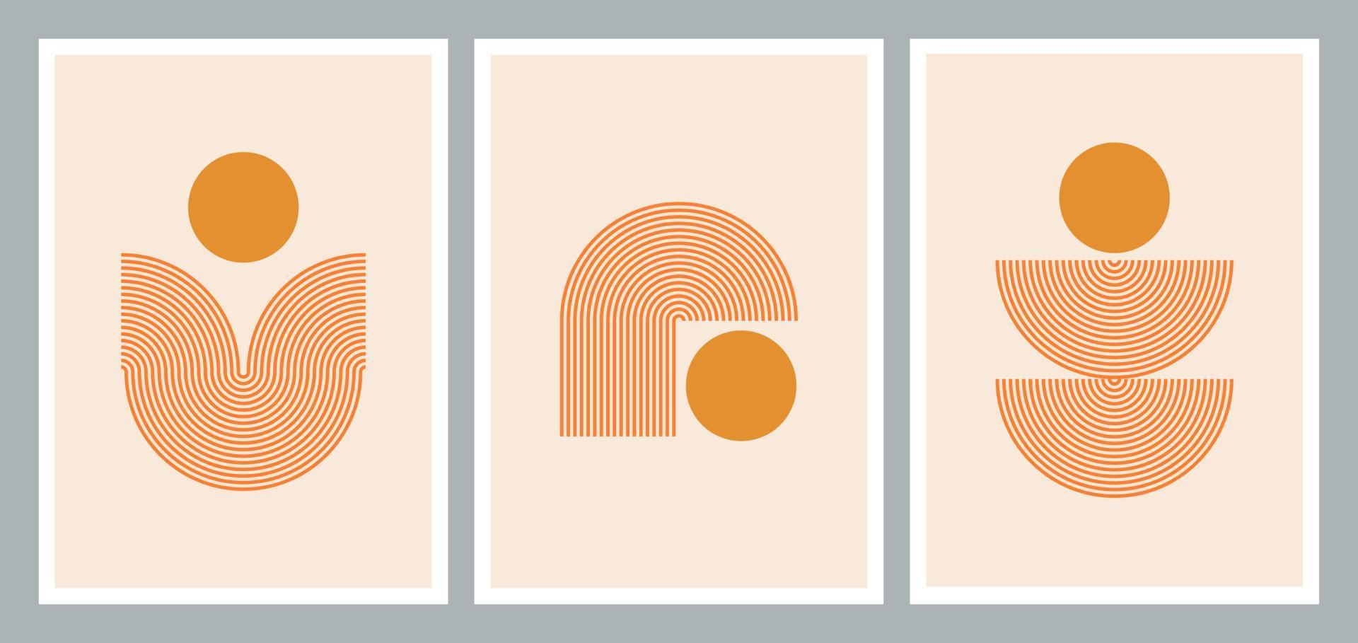Set of creative minimalist hand painted illustrations for wall decoration, postcard or brochure cover design. Vector EPS10.