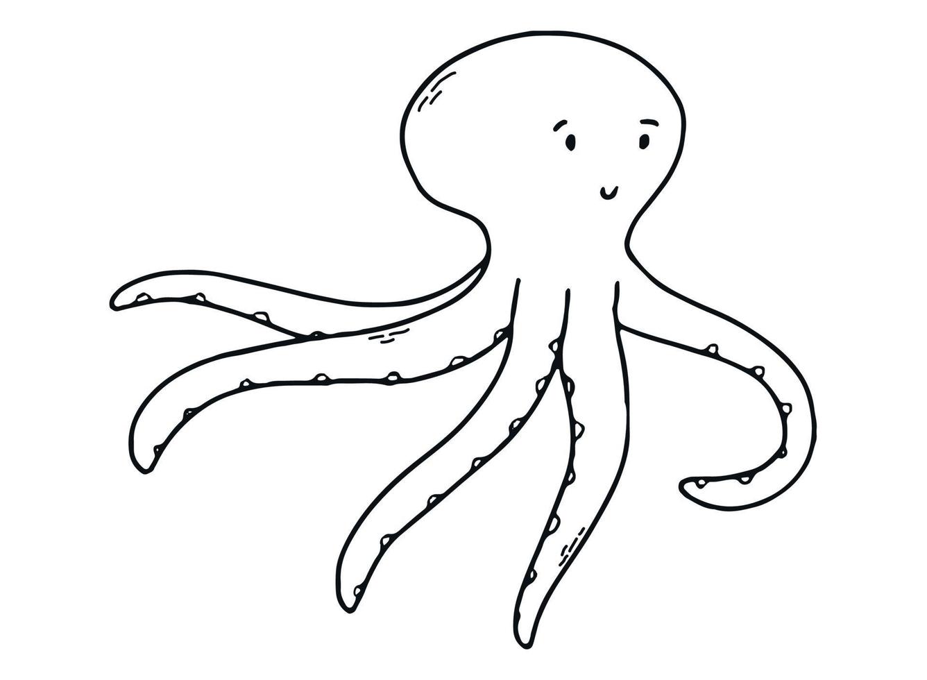 lindo pulpo dibujado a mano para niños para colorear páginas, libros, impresiones, tarjetas y carteles. actividad preescolar. eps 10 vector