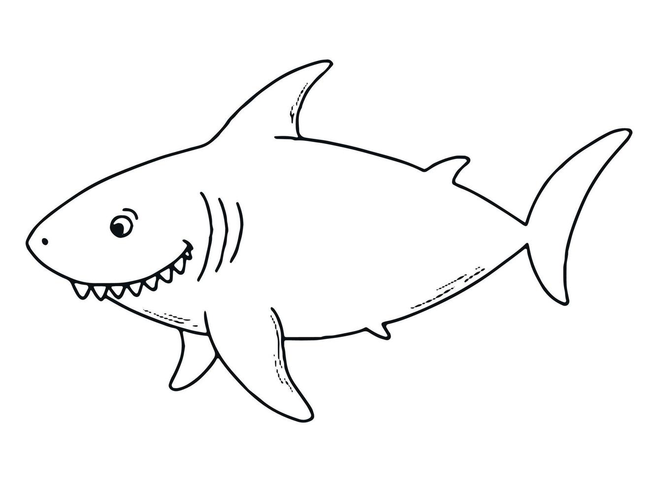 Hand drawn contour shark for kids coloring pages and books, prints, cards, etc. sea life doodle, clipart. EPS 10 vector