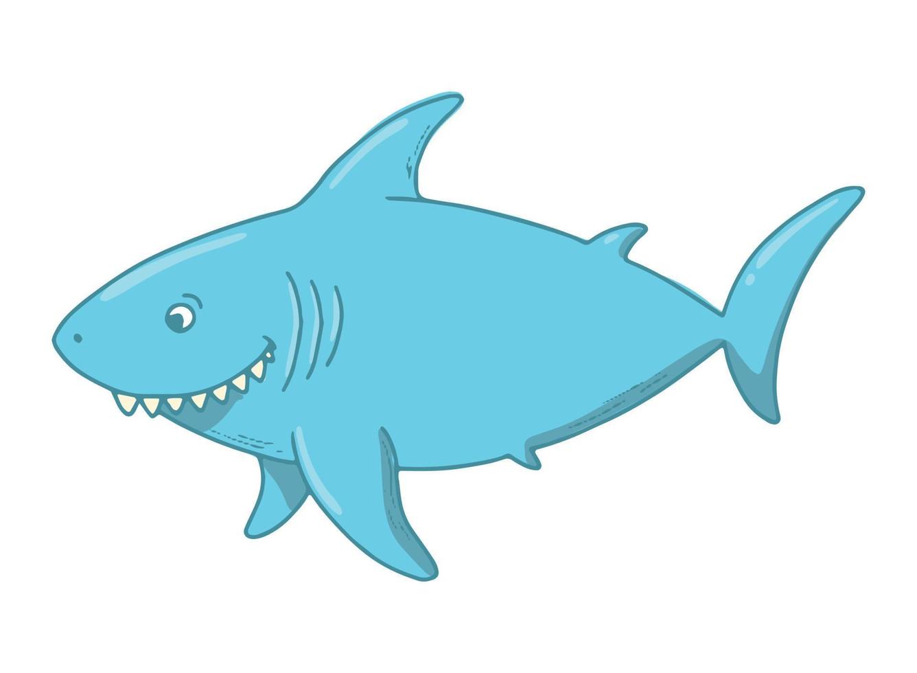 cute hand drawn shark isolated on white background. Good for kids apparel prints, sublimation, cards, posters, stickers, clipart, etc. EPS 10 vector