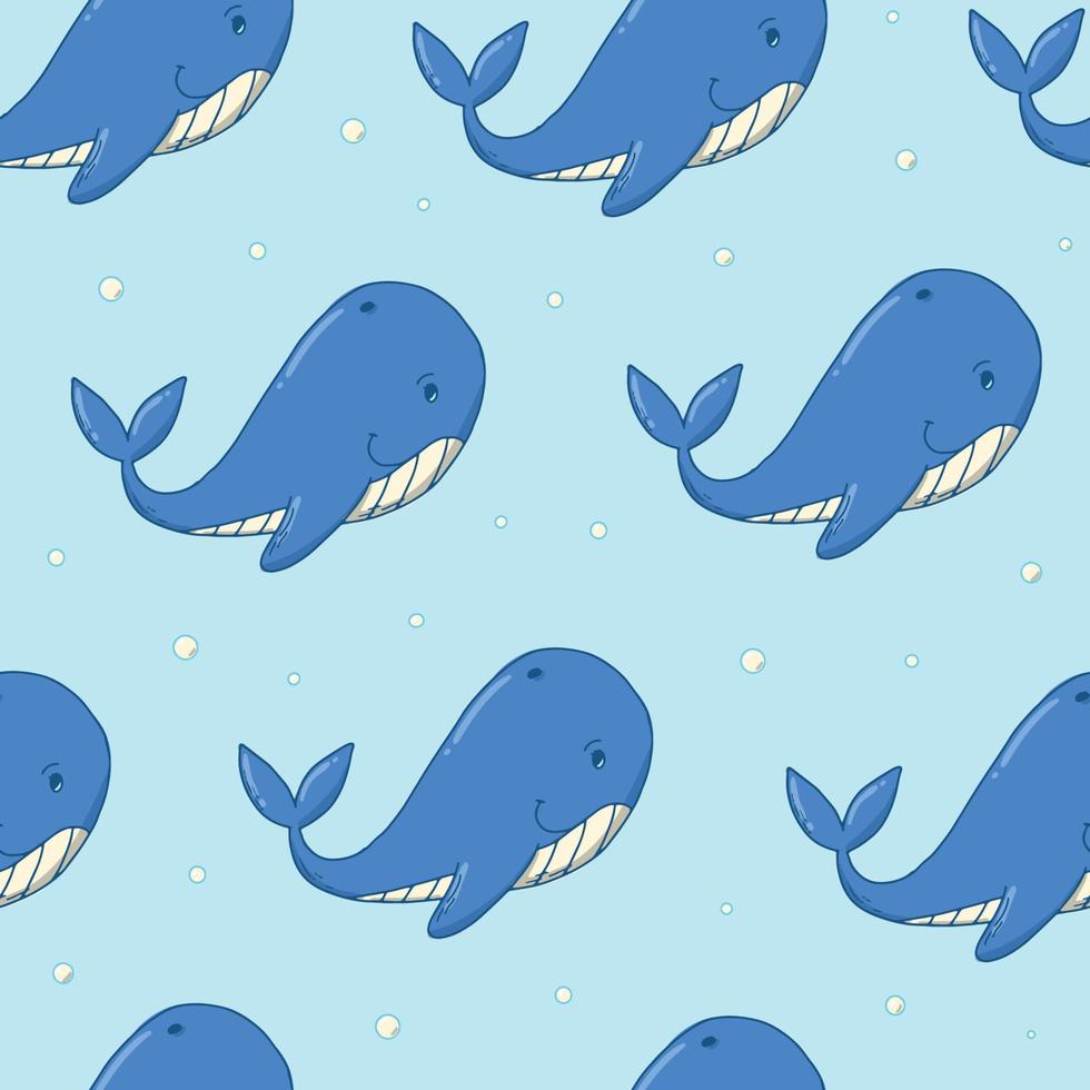 patrón sin costuras de ballenas sobre fondo azul. bueno para estampados textiles para niños, envoltorios, papel tapiz, álbumes de recortes, papelería, etc. eps 10 vector