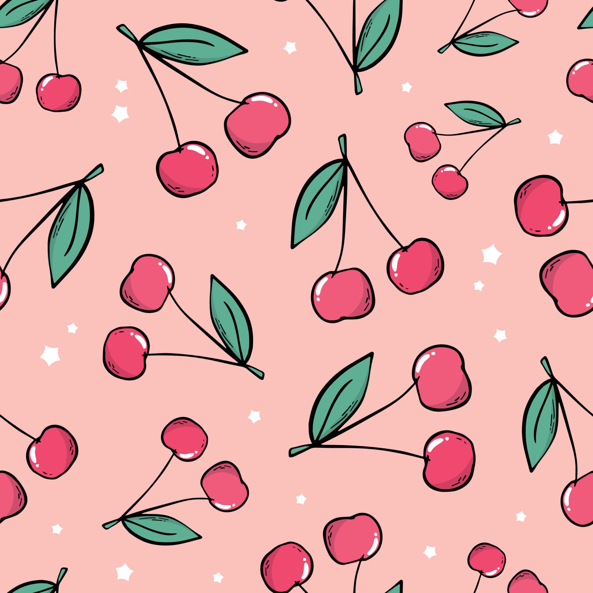 seamless pattern with cherry and stars on pink background. 90's aesthetic  textile print, wrapping paper, scrapbooking, stationary, packaging,  wallpaper, etc. EPS 10 7644864 Vector Art at Vecteezy