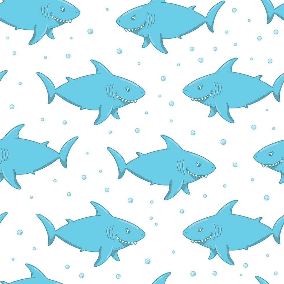 seamless pattern with sharks on white background. Nursery sharks print for textile, wrapping paper, wallpaper, stationary. Summer theme. EPS 10 vector