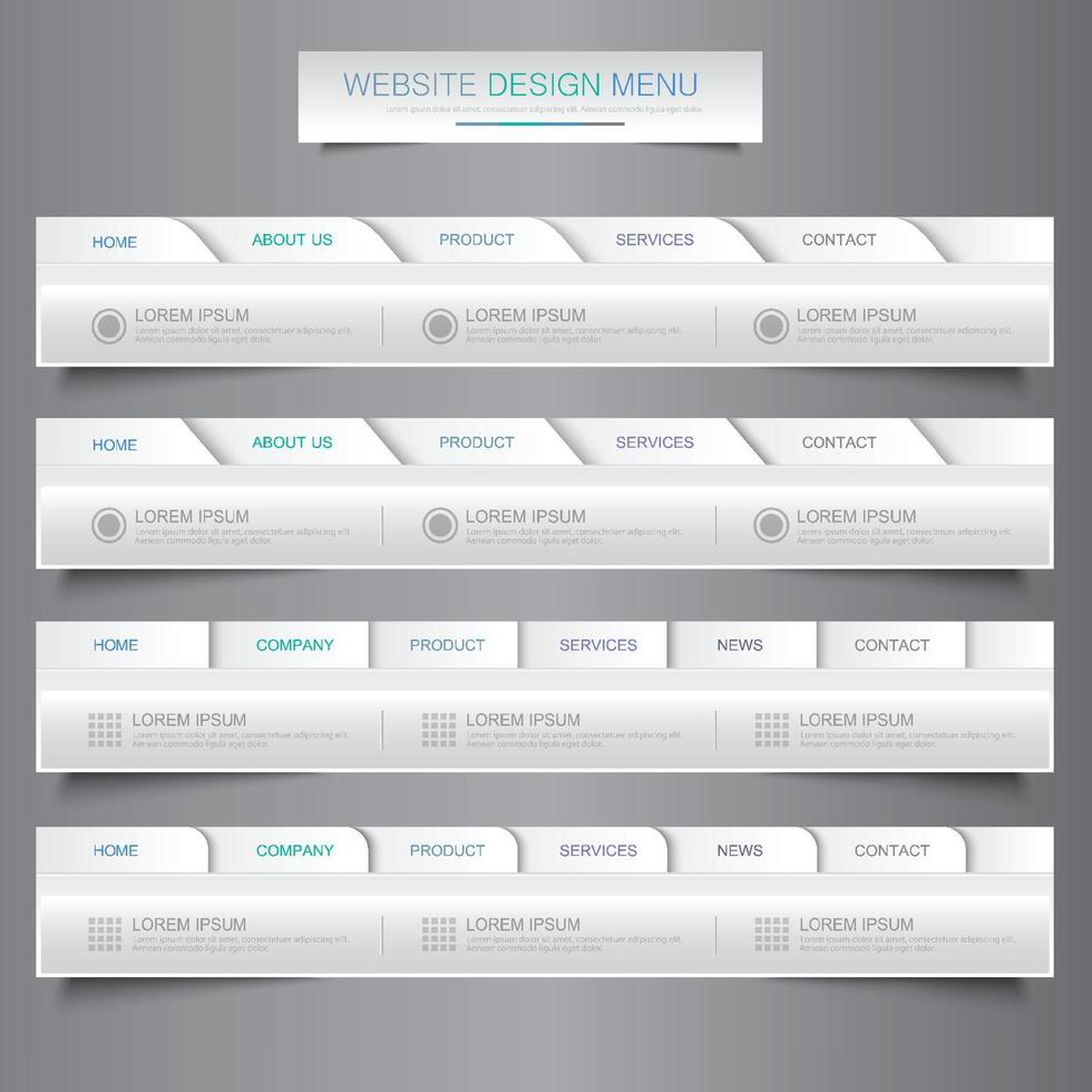 Web site design menu navigation elements with icons set Navigation menu bar vector design element eps10 illustration