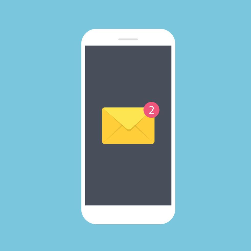 Flash Design with long shadow the smart phone with  E-Mail on screen. The concept is E-mail Appllication on Smart Phone ,vector design Element illustration vector