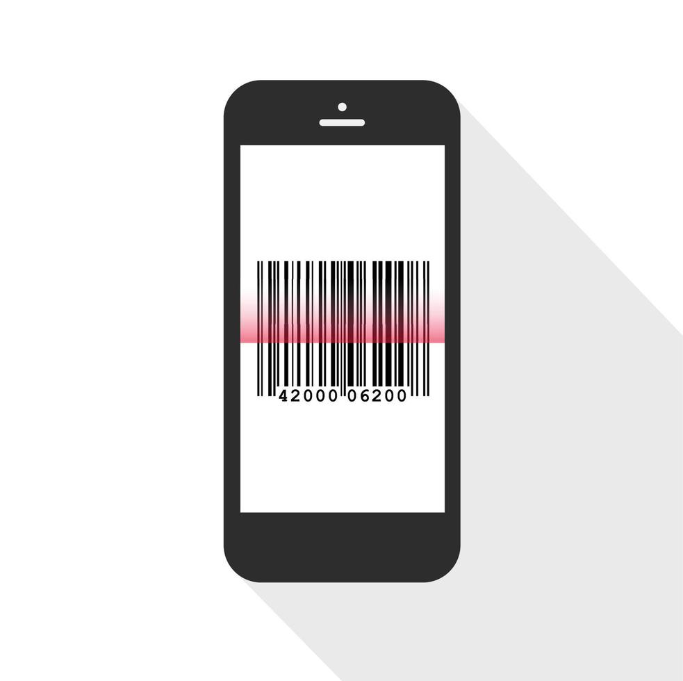 Flash Design with long shadow the smart phone with  bar code  on screen. The concept is bar code Scan on Smart Phone ,vector design Element illustration vector