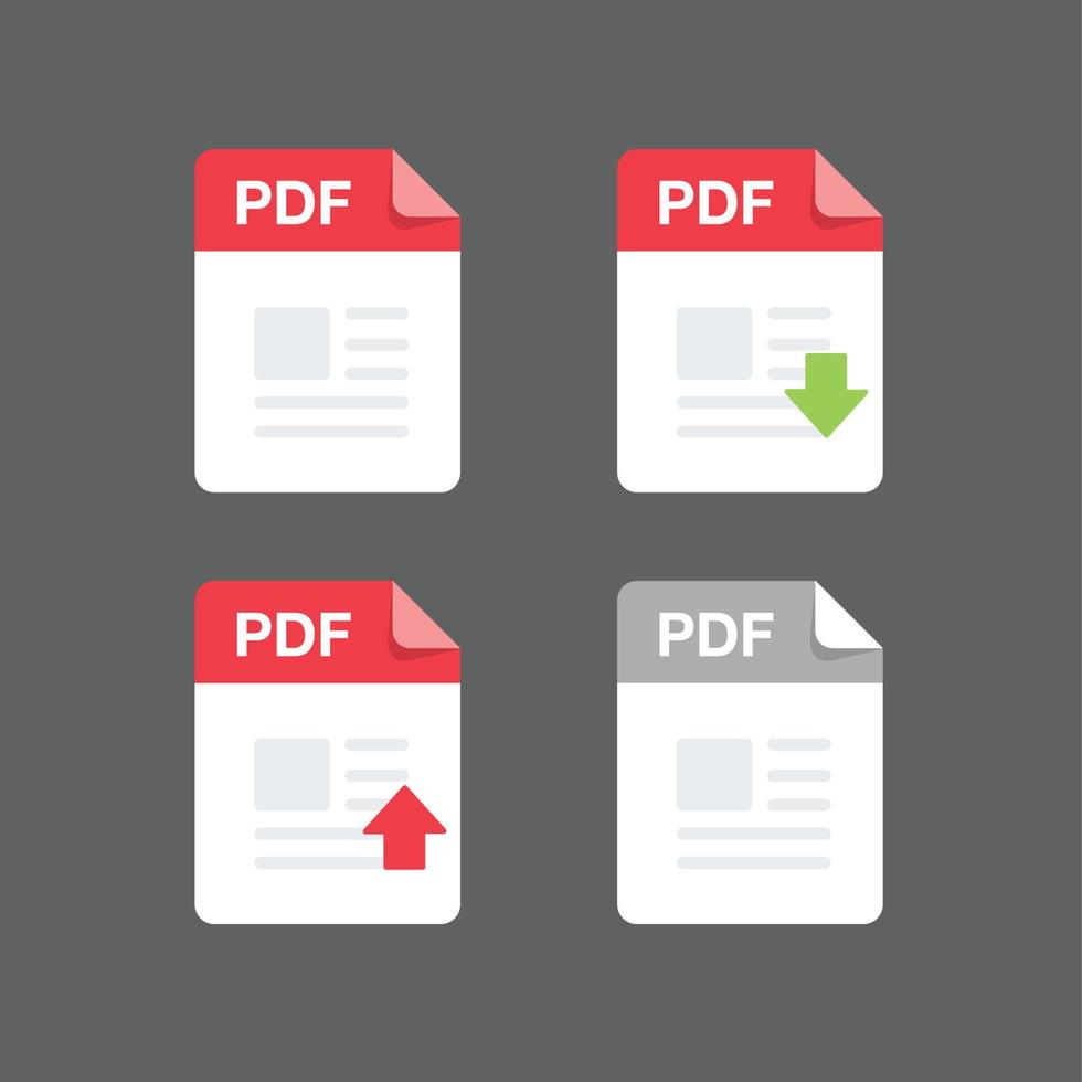 diseño plano con archivos pdf descargar cargar documento, icono, conjunto de símbolos, ilustración de elemento de diseño vectorial vector
