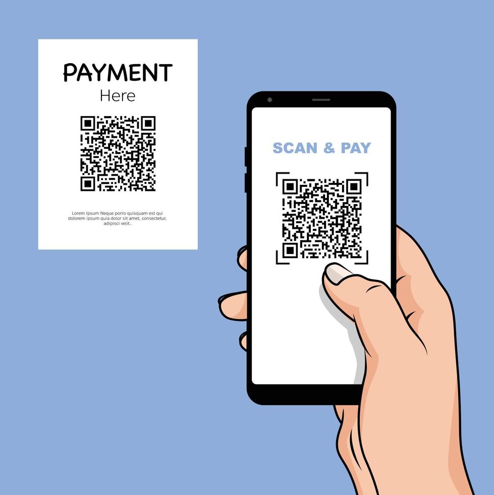 concepto de ilustración vectorial de escaneo de código qr, pago de factura por código qr con teléfono móvil, pago en línea con teléfono inteligente vector