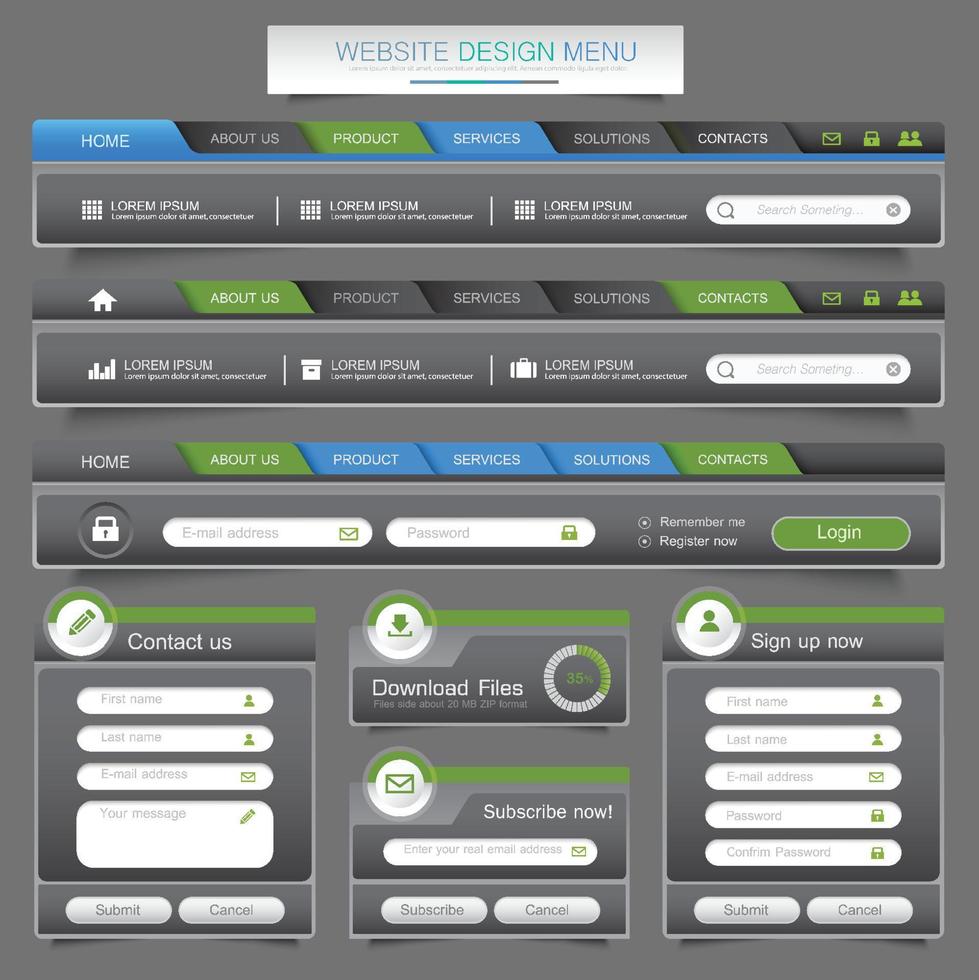 Web site design menu navigation elements with icons set Navigation menu bars,vector design element eps10 illustration vector