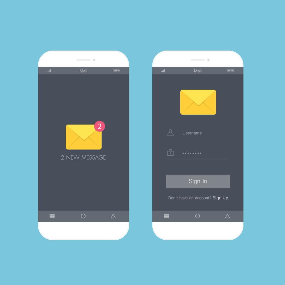 estilo de diseño flash el teléfono inteligente con aplicación de correo electrónico en pantalla, ilustración de elemento de diseño vectorial vector