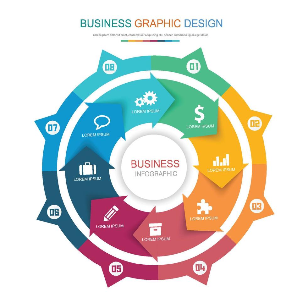 elementos infográficos con icono de negocio en proceso de fondo a todo color o diagramas de flujo de trabajo de pasos y opciones, ilustración de elemento de diseño vectorial eps10 vector