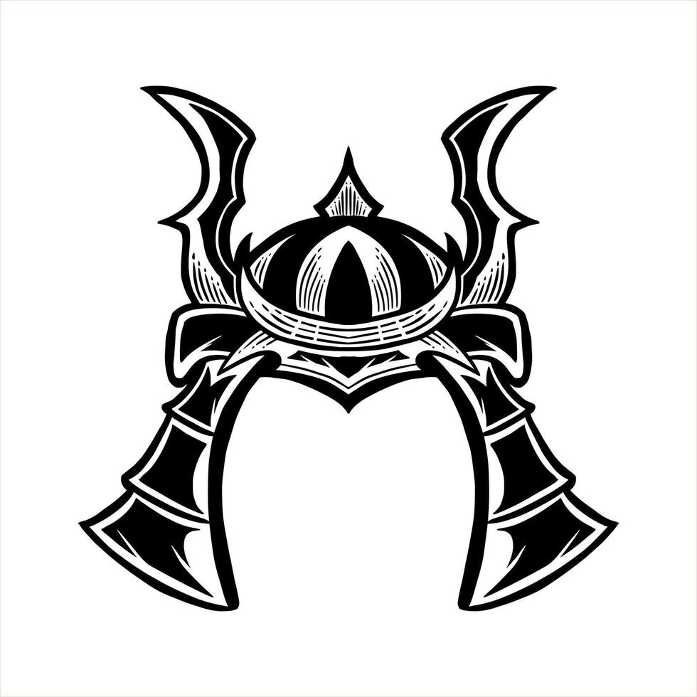 hand drawn sketch of a samurai helmet classic version. vector