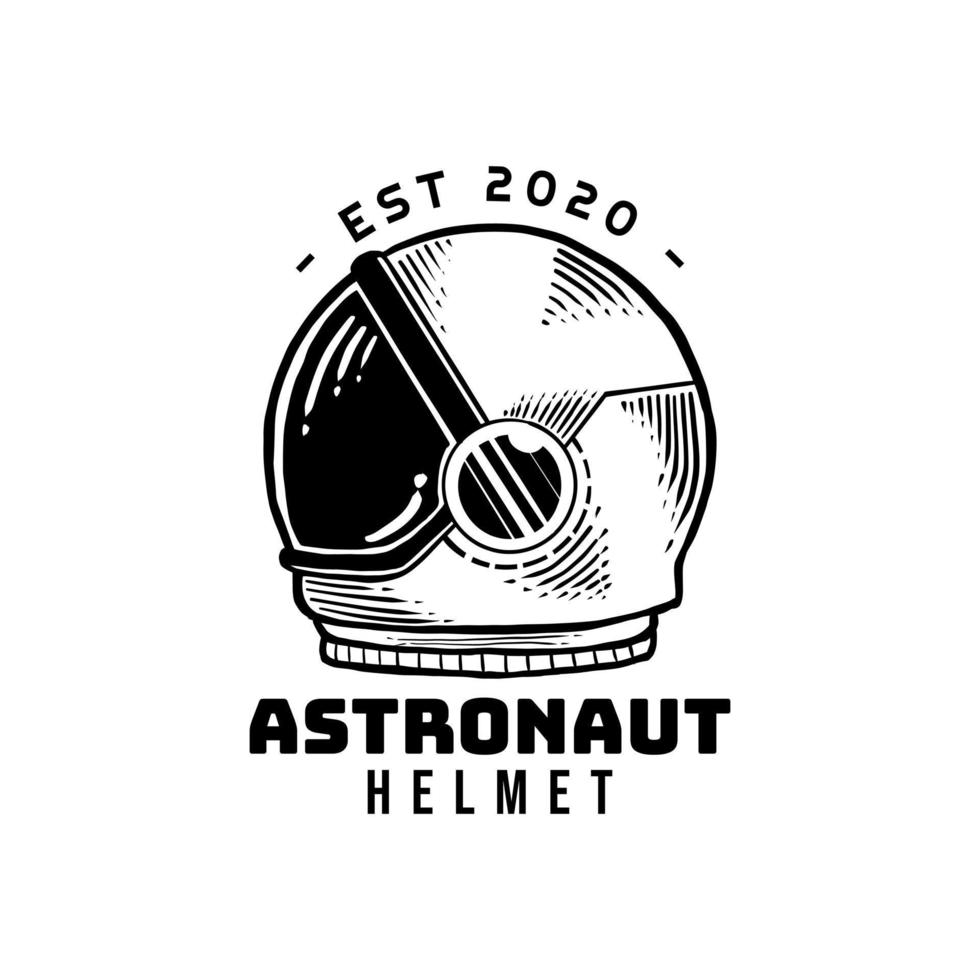 astronauta casco logo blanco y negro estilo vintage dibujado a mano vector