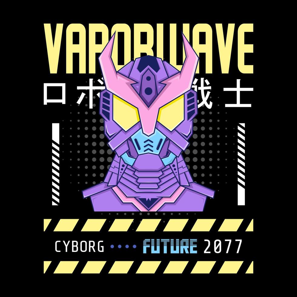 tema mecha robot vaporwave con letra japonesa, perfecto para mercadería, sudadera con capucha, camiseta, etc. vector