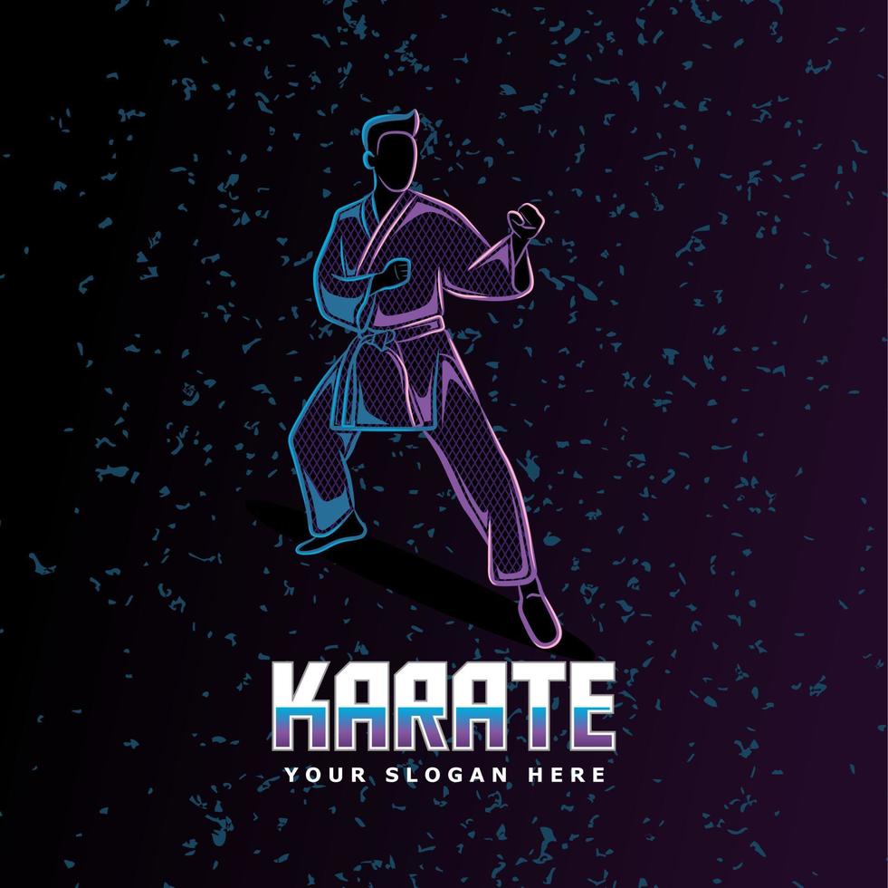 estilo de arte de línea de neón de posición de karate perfecto para afiches, pancartas, páginas de inicio, camisetas y otras mercancías vector