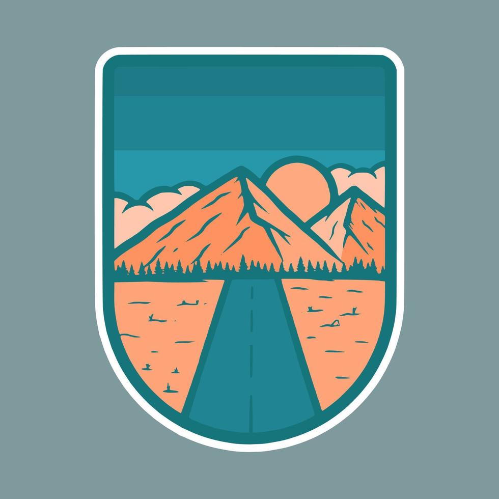 ilustración del emblema de la montaña para el diseño de pegatinas o camisetas vector