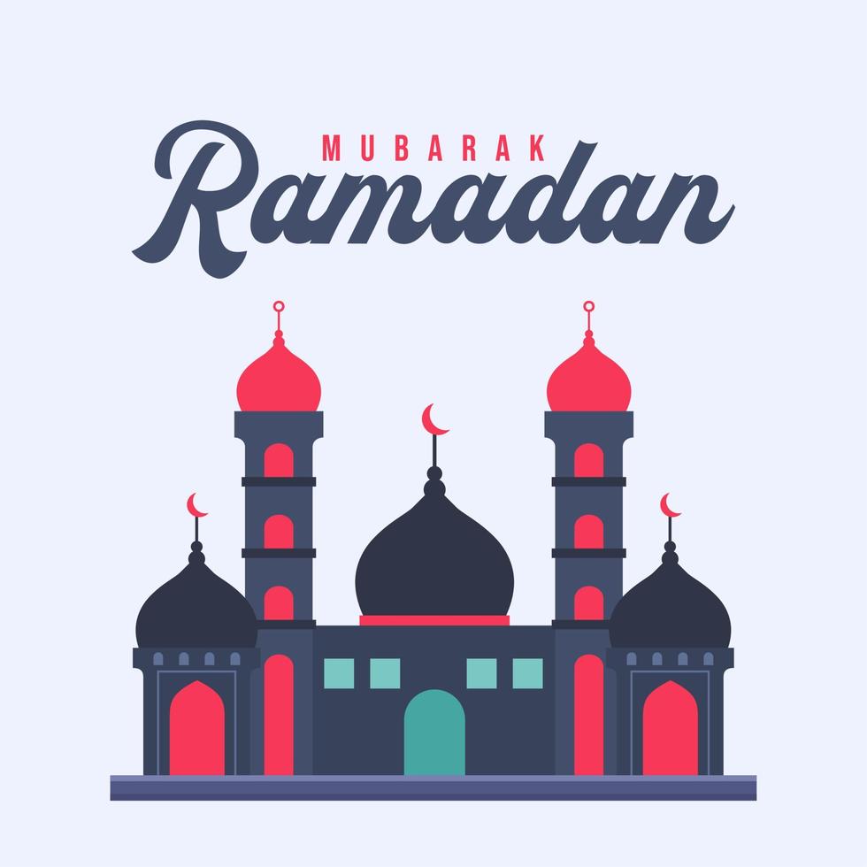 ramadan mubarak, mosque flat illustration vector