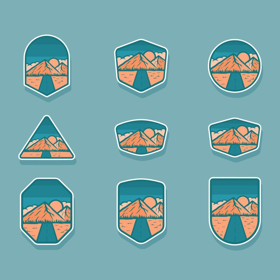 bundle of mountain badges illustration suitable for sticker, tshirt design. vector