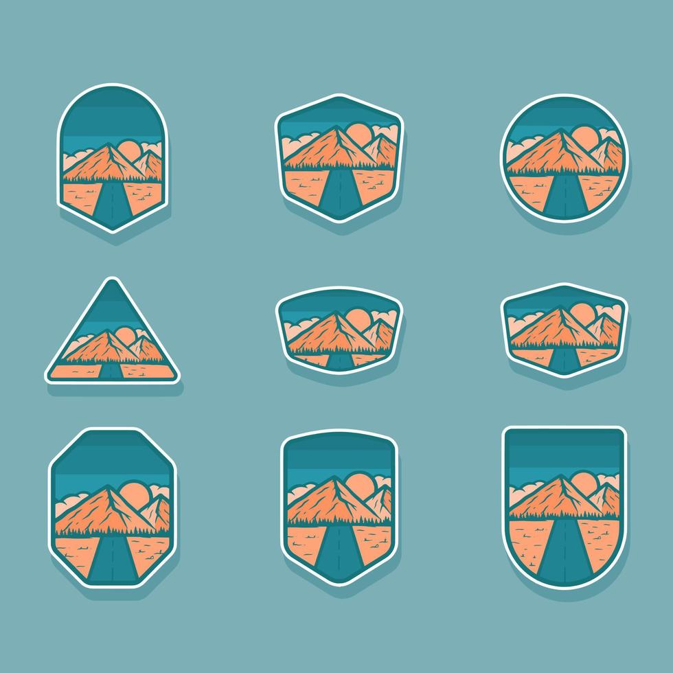 conjunto de ilustraciones de insignias de montaña adecuadas para pegatinas, diseño de camisetas. vector