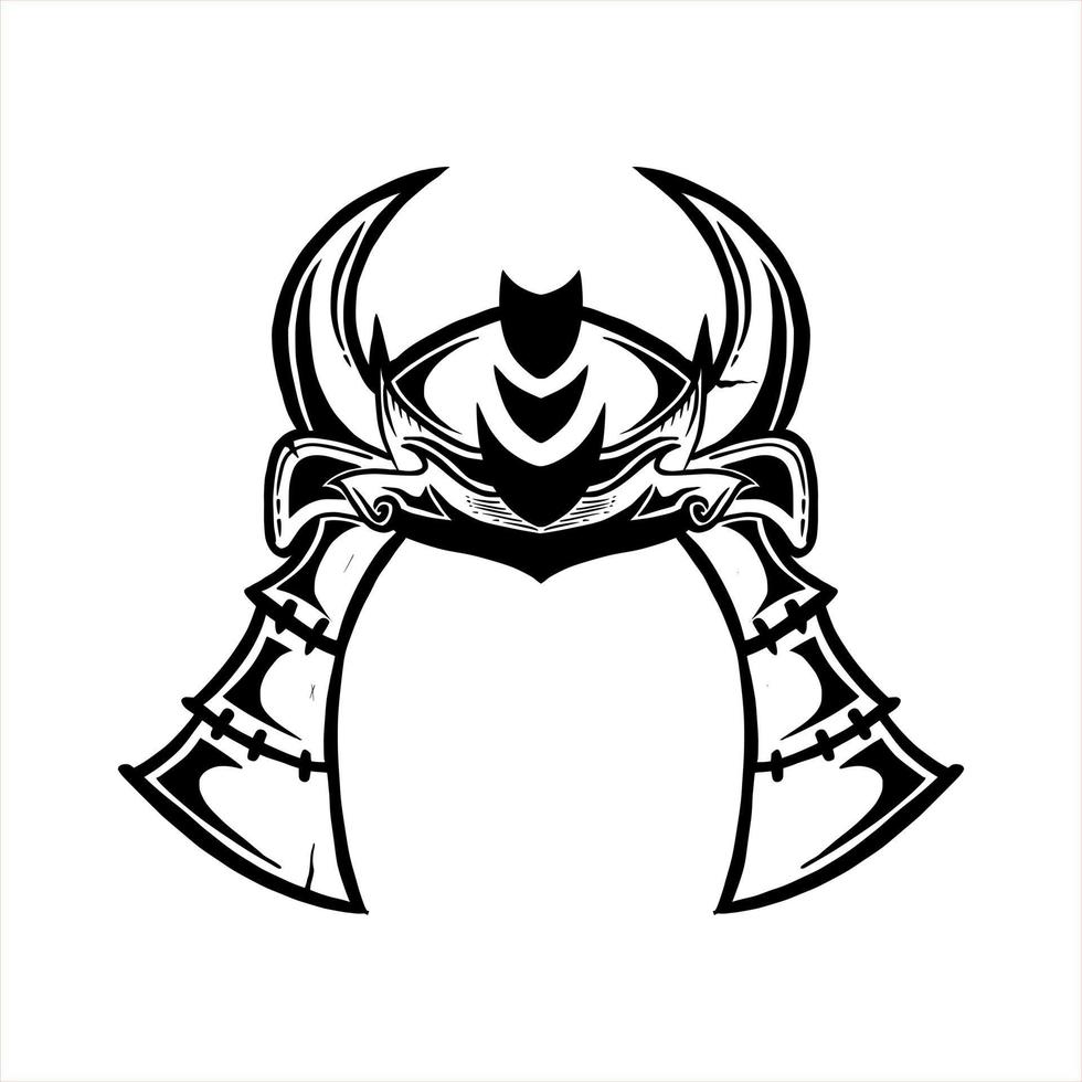 boceto dibujado a mano de un casco samurai con versión de cuernos. vector
